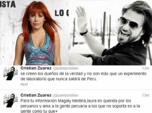 Laura Bozzo , Magaly Medina , Macarena Zuarez , Cristian Zuarez , Magaly TeVe , Twitter , Teletón 2012