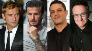 David Beckham, Alejandro Sanz, Arnold Schwarzenegger, Robin Williams, Jude Law
