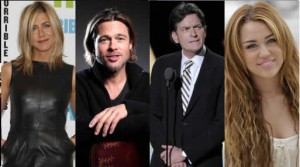 Brad Pitt, Ricky Martin, Miley Cyrus, Bono, Jennifer Aniston, Demi Moore, Charlie Sheen, Freddie Mercury